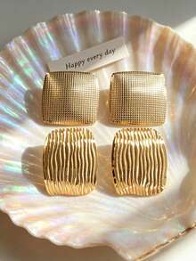 Mature Style Square Textured 304 Stainless Steel Hypoallergenic Earrings, Regular Pattern Elegant Elegant, Suitable For Island Vacation Surfing, Company Annual Meeting Banquet, Couple Anniversary Date, Mother's Day Exclusive Gift For Mom, Minimalist Cool Style Matches Suit Coat Dress, Summer Graduation Photo Shoot Outdoor Concert, Best Friend Afternoon Tea, New Year Christmas Gift Set - Multicolor - View 3