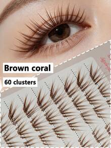 60pcs C-Curl Curly Cartoon Fox Eye Cluster Fake Brown Eyelashes, DIY Individual Lash Extension, Natural & Soft, Segmented False Eyelashes, Natural & Soft, Segmented False Eyelashes Christmas Eyelash - View 10