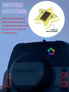 太陽能星星車用 LED 氛圍燈，霓虹發光五角星車窗裝飾燈，3.7V 300mAh 電池供電，適用於汽車後窗、側窗、車內空間及低光環境，低光自動開啟，震動感應燈，免接線簡易安裝，輕巧不佔空間 - 多色 - 查看 8