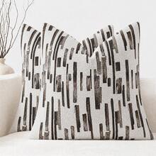 1pc/2pcs (No Insert) Premium Jacquard Woven Pillow Cover 18X18inch, Earth Tone Modern Minimalist Geometric Striped Sofa Cushion Cover, All Season Living Room Car Office Lumbar Back Cushion Cover, Neutral Color, Coffee Brown - Mocha Brown - View 16