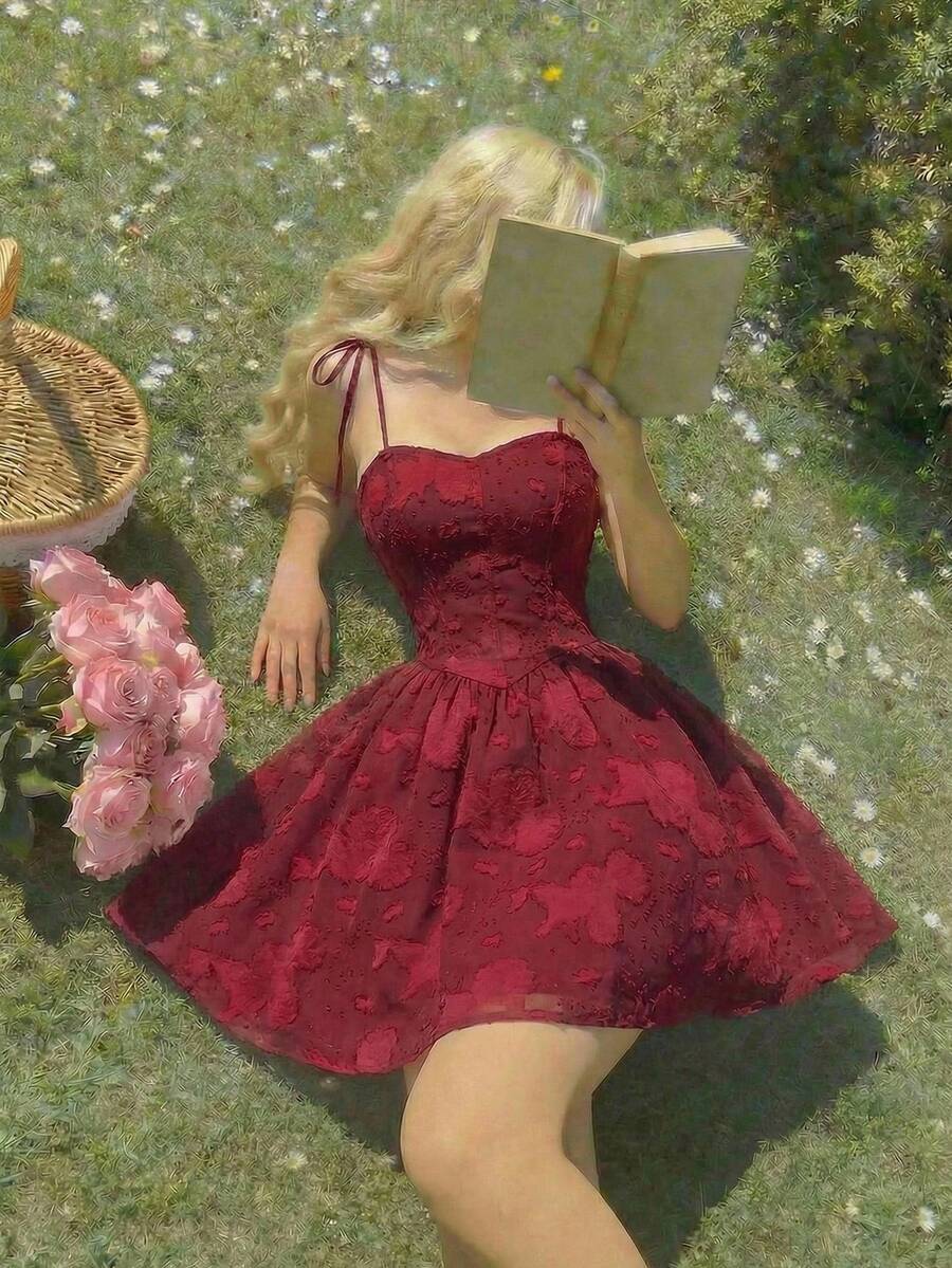MOD Vestido corto de tirantes con nudo de unicolor para mujer - Rojo - Ver 1