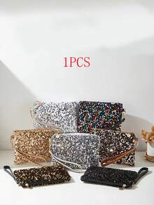 1 pieza Bolso de mano tipo sobre con lentejuelas para mujer, bolso pequeño, funda para teléfono, monedero - Multicolor - Ver 1