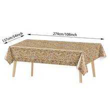 2pcs/4pcs Rectangular Straw Tablecloth Farm Tablecloth Haystack Design For Farm Party Decor Cowboy Western Theme Party Supplies 137*274cm - Multicolor - View 3
