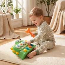 1件裝卡通恐龍彈出玩具，適合18個月以上嬰兒，打地鼠模式，字母、顏色與圖形教育玩具，嬰兒忙碌板敲擊玩具 - 綠色 - 查看 6