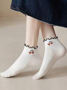 6 pares de calcetines cómodos y lindos a rayas y cuadros, calcetines dulces con borde de volantes para mujer, adecuados para uso diario - Multicolor - Ver 6