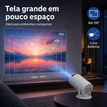Smart Projetor Portátil HY300 Pro Android Dual WiFi6 Bluetooth 1080P Full HD Suporte 4K Bivolt Mini Projetor para Cinema em Casa Ao Ar Livre Escritório Compatível com Celular Notebook Videogame Entradas USB SD AV Conexão Fácil - Plugue Brasil (127V/220V) - Visão 3
