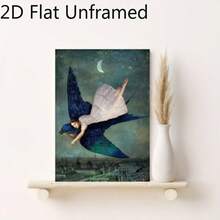 1pc Waterproof Frameless Ar,Modern Abstract Bluebird And Girl Canvas Poster-Woven Fabric Canvas Wall Art Prints, Kitchen Decor, Living Room Wall Art, Wall Prints, House Decor, Room Stuff, Vintage Decor - Cartoon - View 6