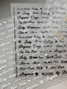 4pcs/Set Black White Gold Silver Cursive Letter Nail Art Stickers, For DIY Manicure Decoration - Multicolor - View 3