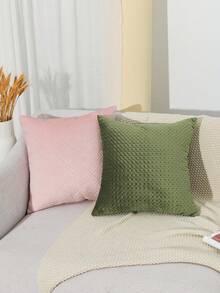 Quilted Velvet Throw Pillow Cover, Soft Plush Textured Decorative Cushion Case, Solid Color Wave & Dot Pattern Pillow Cover For Sofa Couch Bedroom, Cozy Home Decoration - Pink - View 8
