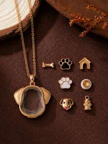 1pc Transparent Openable Puppy Pendant Necklace, Cute Cartoon Style, 14K Gold Plated, Copper Material Pendant, Suitable For Wife And Mother To Wear, Creating A Daily Luxury Look. Easily Matches Girls' Daily Outfits, Beach Vacation Parties, Music Festivals, Travel And Sightseeing Occasions. Charming Women's Jewelry. Women's Bracelets And Necklaces. Small Accessories. - Multicolor - View 2