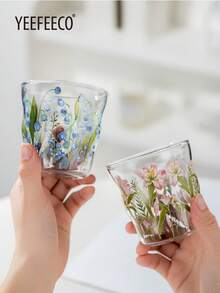 yeefeeco 1个中世纪风格300毫升咖啡杯，可作浓缩咖啡杯、沙特阿拉伯咖啡杯或茶杯，印有紫色风铃草、粉色百合和黄色玫瑰图案，适合居家、露营、咖啡馆使用，也可作为节日礼物。 - 玻璃杯 - 查看 5