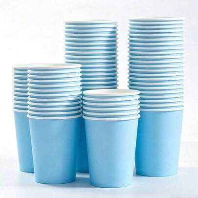100/50/20/10pcs/Blue Cups And Plates, Disposable Paper Cups, Party Cups, Coffee Cups, Tea Cups, Cold Drink Cups, 9oz Capacity, Suitable For Cold And Hot Drinks, Milk Tea, Water, Coffee, Tea, High Quality Reusable, Suitable For Home Use