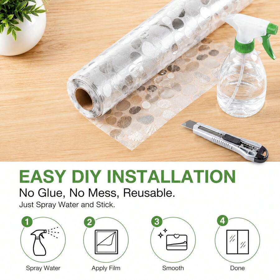 Pebble Texture Static Cling Window Privacy Film, Semi-Transparent Glue-Free DIY Easy Install Frosted Glass Sticker, Bathroom Shower Door Balcony Blackout Window Curtain - Cobblestone - View 1