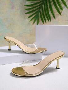New Women's Summer Fashion High Heel Sandals, Minimalist Elegant Kitten Heel Round Toe Stiletto Women's Shoes, Easy To Match, Suitable For Casual Outdoor Scenes. Solid Color Commute Plain Office, Elegant Women's Sandals, Fashion Women's High Heel Shoes - Gold - View 6