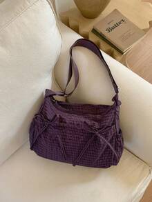 New Plaid Bow Drawstring Cloud Pleated Shoulder Bag Crossbody Bag For Women - Beige - Ver 1