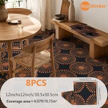 SUPSTICKER 8/24pcs Vintage Sunburst Pattern PVC Floor Tiles, Matte Self-Adhesive Anti-Slip Wear-Resistant, 12x12 Inch, 4 Styles Available, Suitable For Entryway Bathroom Kitchen - Multicolor - View 13