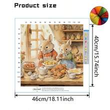 1套 46cm/18.11英吋 兔子茶會半成品十字繡套件,DIY針藝材料,11CT印花十字繡裝飾畫,創意手工禮物,全套居家裝飾手工藝套組,不含框 - 兔子茶會 - 查看 6