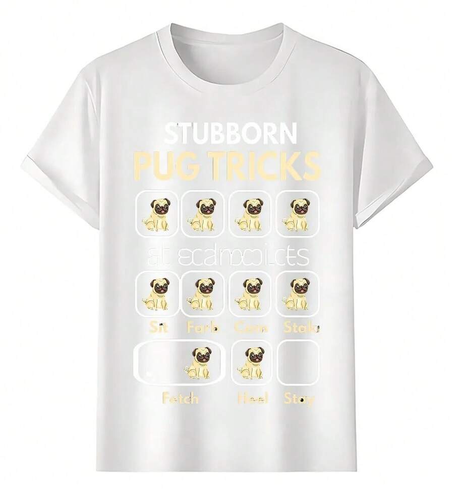 Playeras Trucos De Pug Obstinado - Blanco - Ver 1