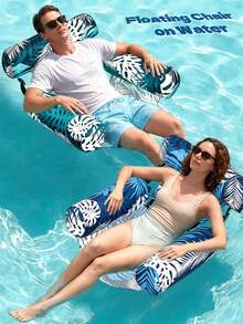 Tropical Leaf Print Inflatable Pool Hammock Chair, Mesh Floating Water Lounger With Headrest, Comfortable Adult Pool Float Bed, Suitable For Summer Beach And Lake - Multicolor - View 2