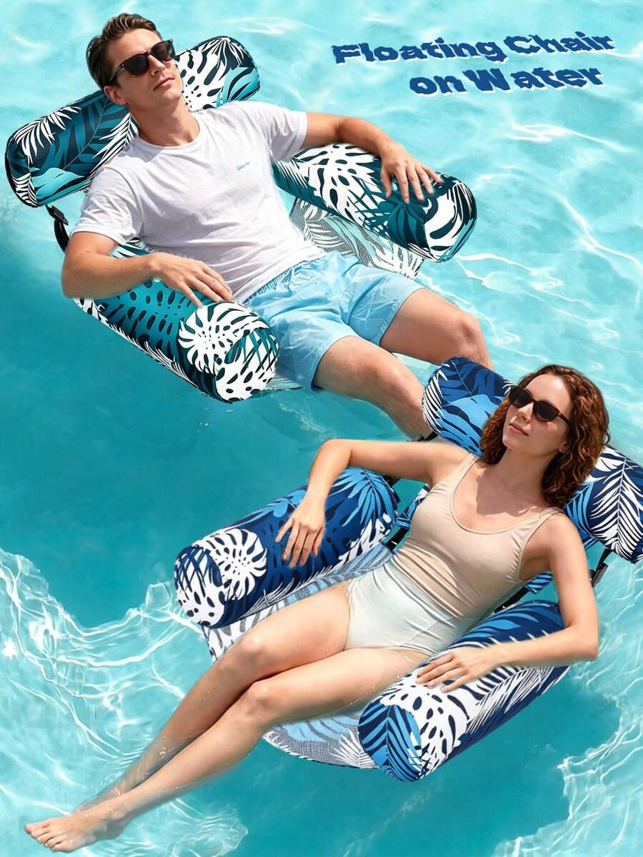Tropical Leaf Print Inflatable Pool Hammock Chair, Mesh Floating Water Lounger With Headrest, Comfortable Adult Pool Float Bed, Suitable For Summer Beach And Lake