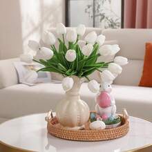 5/10/200pcs Artificial White Tulips With Green Stems, Plastic Flowers For DIY Crafts, Bridal Bouquet, Home And Tabletop Decor, Valentine's Day Gift, Non-Electric Natural-Looking Floral Decoration - White - View 5