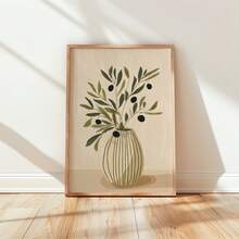 1pc Frameless Olive Nordic Style Floral Poster, Abstract Art Print, Minimalist Plant Olive Still Life Wall Decor, Aesthetic Apartment Living Room Bedroom Back To School Poster, Dorm Essential - Flowers - View 4