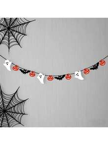 Ghirlandă banner din pâslă de Halloween 5/1 buc, decor suspendat tip bunting cu model de fantomă, bârfă și dovac, decor de sărbătoare pentru fundal de șemineu, perete și fereastră, recuzită decorativă pentru petreceri la interior și exterior - Stiluri multiple - Vizualizare 5