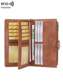 CHARM INFINITE New RFID Anti-Theft Vintage Women's Wallet, Colorblock Buckle Double Zipper Multifunctional Clutch, Multi-Card Slot Trifold Long Wallet With Wrist Strap - White - View 12