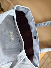 Corduroy Large Capacity Solid Color Minimalist Tote Bag - Baby Blue - View 10