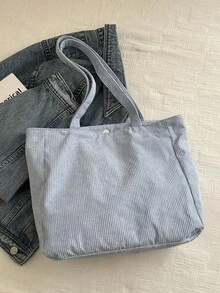Corduroy Large Capacity Solid Color Minimalist Tote Bag - Baby Blue - View 8