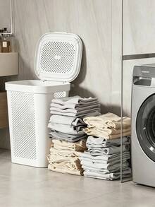 Large Plastic Laundry Basket, Bathroom Dirty Clothes Nordic Style Storage Basket, Large Household Size With Lid, Japanese Style Custom Laundry Basket. - View 4