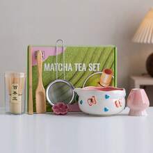 Matcha Tea Set, Complete Matcha Brewing Tool Kit, Includes Cute Floral And Heart Embossed Ceramic Bowl And Sifter, Traditional Japanese Tea Ceremony Tools, Suitable For Home Use And Gifting - Multicolor - View 7