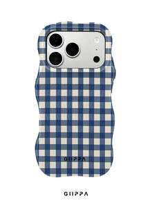 GIIPPA 1件藍白不對稱格紋設計波浪手機殼，適用於Phone 17 Pro Max，相容Phone 16 Pro Max、15 Pro Max、14 Pro Max、11/12/13/14/15/16 Pro Max Plus，韓系高端時尚趣味手機殼，優雅設計男女皆宜，送女友的完美禮物，適合聖誕節、情人節、復活節、婚禮季與生日 - 彩色 - 查看 1