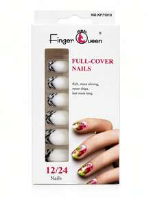 Finger Queen Unhas Postiças Zebra Preta Quadradas Curtas 24pcs - Zebra Preta - Visão 5