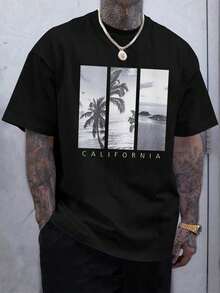 Men's Tropical Print T-Shirt - Black - View 1
