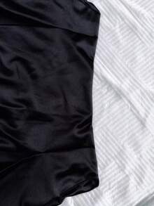 Solid Color Micro Elastic Waistband Thick Satin Women's Four Season Skirt, Essential For Daily Life And Halloween Business Holiday Season - Black - View 11