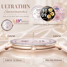 New Luxury Fashion Smart Watch For Women, 1.19-Inch AMOLED Full Touch Screen, 0.85cm Ultra-Thin Body, Customizable Watch Face, Women's Cycle Tracking, Bluetooth Calling, Camera Control, IPX8 Waterproof Swimming Watch, 100+ Sports Modes, Fitness Tracking, Perfect Gift For Friends - View 4