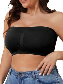 3pcs Set Minimalist Plus Size Solid Color Seamless Bandeau, Thin Plus Size Bandeau Suitable For Daily Wear - Multicolor - View 4