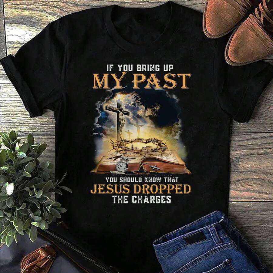 Camiseta Cristiana 'Jesus Dropped The Charges': Camiseta con Gráfico de Fe - Negro - Ver 1