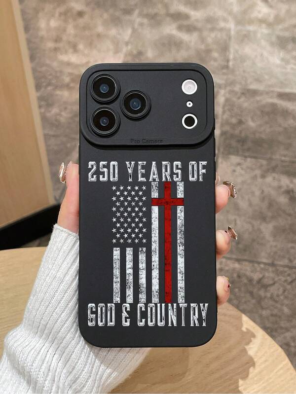 1pc "250 Years Of God & Country" American Flag & Cross Print Matte Black Phone Case, Covers, American Independence Day / July 4th Theme Shockproof Phone Case, Suitable For Daily Use, Also A Great Gift For Patriots, Veterans, Memorial Day And Birthdays, Compatible With IPhone Cases & Galaxy Cases, Fits 17/17 Pro/17 Pro Max/17e & Galaxy S24 Ultra/S25 Ultra/S26 Ultra, Phone Accessories, Fast Shipping