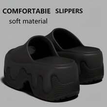 Women's All-Season EVA Wavy Thick Sole Slide Sandals, Home Casual Wear Solid Color Melting Design Minimalist Height-Increasing Slip-On Slippers - Black - View 3