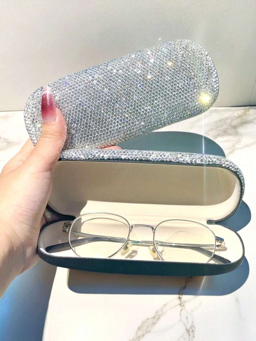 1pc Highly Attractive Shiny Artificial Rhinestone Eyewear Storage Box Fashion Glasses Myopia Glasses Lipstick Lip Balm Organizer Portable Travel Fashion Glasses Protective Case Gift