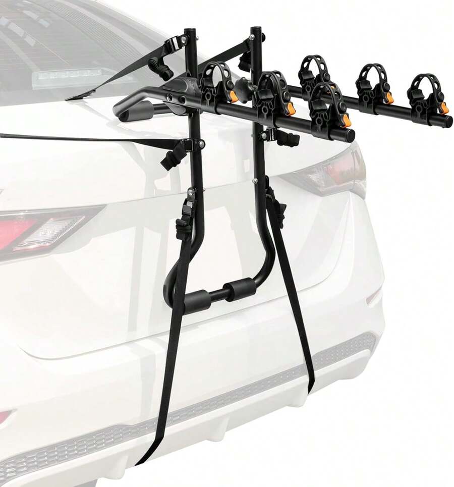 3-Bike Mounted Rack, Trunk Mount Bike Rack With Adjustable Length And Angle, Protective Cradles, Fix Straps, Car Bicycle Rack Carrier, Compatible With Sedans, Hatchbacks, Minivans