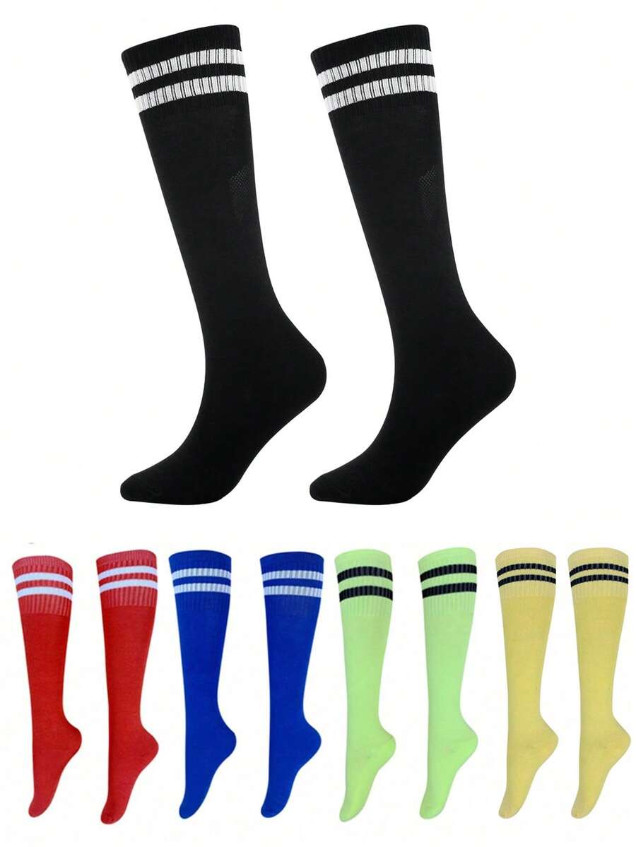 3 Pairs Kids Knee-High Soccer Socks, Long Sports Socks, Suitable For 3-8 Years Old Children Daily School Wear, Back To School, First Day Of School - Multicolor - View 1