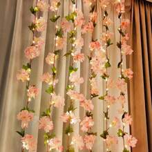1pc Leaf Cherry Blossom Vine String Lights, Artificial Hydrangea Vine, Hanging Faux Hydrangea Vine Suitable For Room Anniversary, Wedding, Birthday, Mother's Day, Father's Day, Thanksgiving, Party Decoration Leaf Garland, Floral Wreath, Pink Gradient Flowers, Battery Box Powered (Batteries Not Included) - Cherry Blossoms - View 8