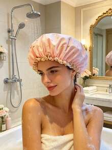 1pc Printed Double-Layer Thickened Bath Cap, Shower Cap For Drying Hair, Adult Hair Washing Cap For Home And Kitchen Oil Smoke Protection - Multicolor - View 2