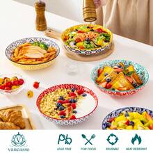 vancasso 6 Piece Porcelain Pasta Bowl Set, Multicolor, Ceramic Bowl For 6 Person, Ceramic Decal, 6 Different Patterns, 1200ml - 彩色 - 查看 3