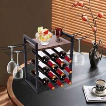 Flaschenregal, Weinregal Mit Aufhängehaken 9 Flaschen Wein Getränkeregal Gesamttragfähigkeit Etwa 22.68kg Für Weinkeller - Schwarz+Braun - Übersicht 8