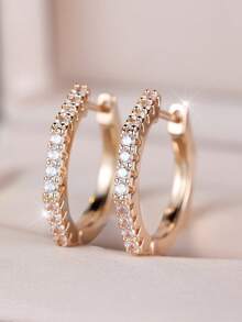 1 Pair Of Minimalist, Symmetrical Half-Circle Zirconia Earrings With Polygonal Geometric Design - Versatile, Everyday Earrings Perfect For Commuting - Yellow Gold - View 3