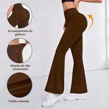 TIN 1 Piece Women's Black High Waist Flared Pants, Comfortable And Stretchy Casual Trousers, Suitable For Dance And Yoga Leggings - 棕色 - 查看 3